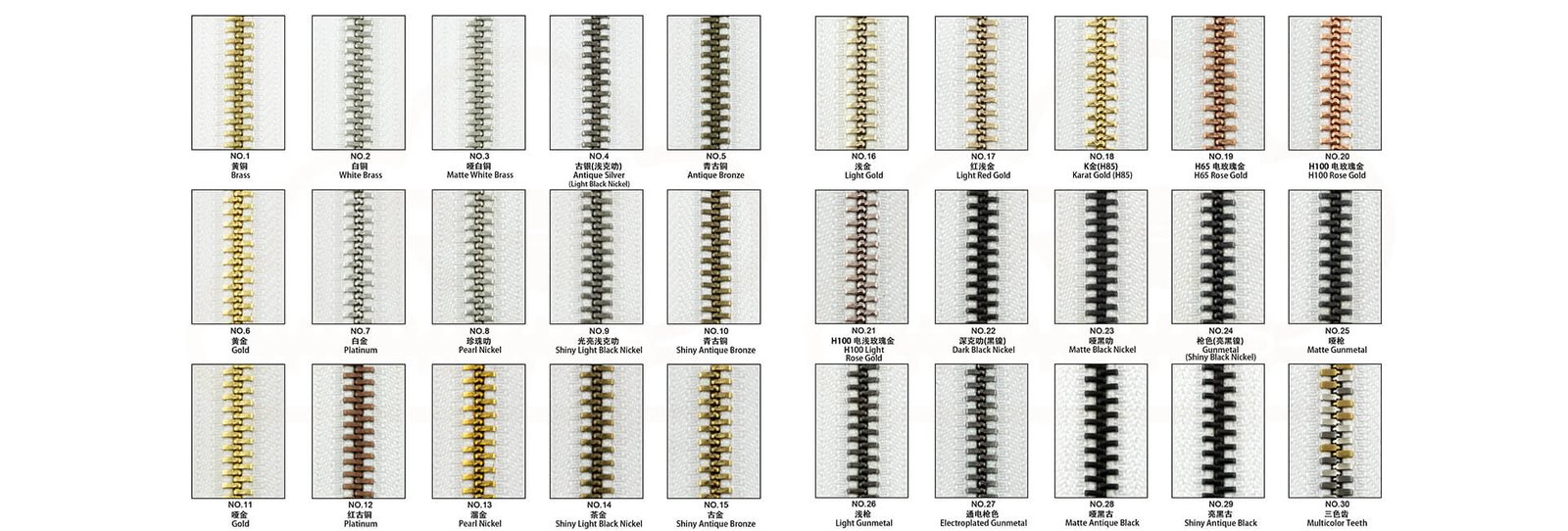 Metal Zipper Color Metal Zipper Color